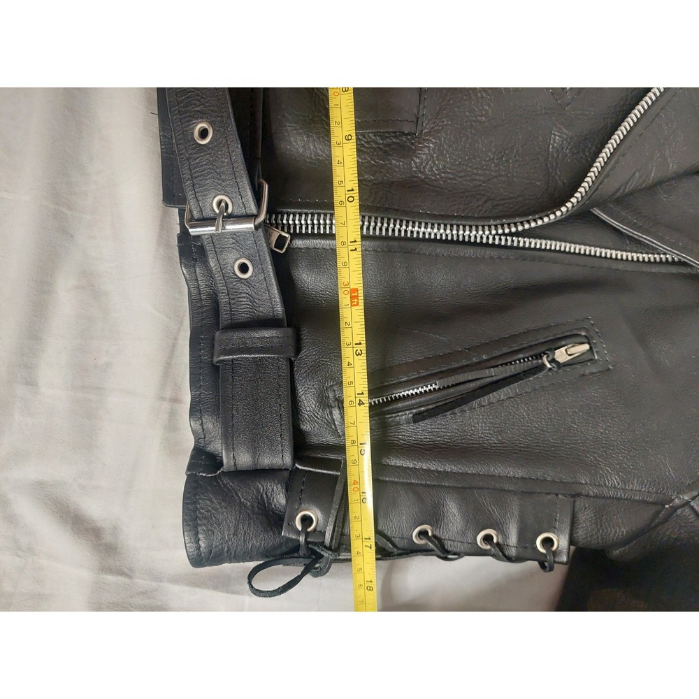 A-1 Vintage Black Leather Biker Jacket  Medium Rock Core 1950s 1960s 1980s Style - Picture 7 of 16